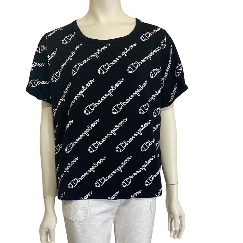 CHAMPION Black White Logo Short Sleeve Tee - 2XL